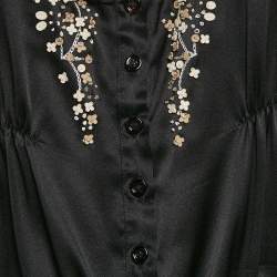 Moschino Black Embroidered Satin Silk Ruffled Detail Blouse M