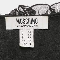 Moschino Black Embroidered Satin Silk Ruffled Detail Blouse M