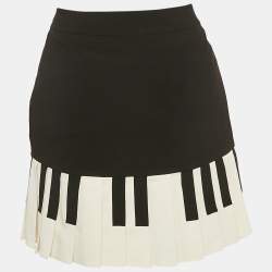 Pre Owned Moschino Cheap and Chic Black Piano Print Crepe Pleated Mini Skirt M