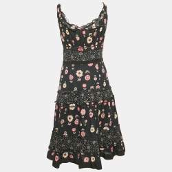 Moschino Cheap and Chic Dark Blue Floral Print Cotton Tiered Short Dress S