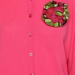 Moschino Cheap and Chic Pink Cotton Knit Floral Applique Front Button Sweater M