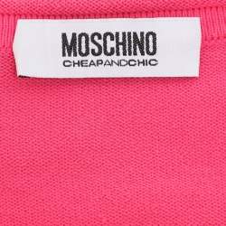 Moschino Cheap and Chic Pink Cotton Knit Floral Applique Front Button Sweater M