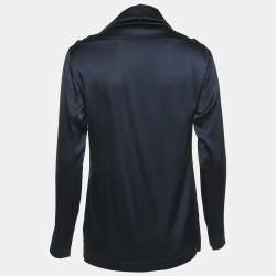 Moschino Cheap and Chic Navy Blue Satin Jersey Cowl Neck Top S