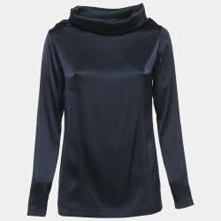 Moschino Cheap and Chic Navy Blue Satin Jersey Cowl Neck Top S