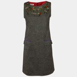 Moschino Cheap and Chic Charcoal Grey Patterned Embellished Shift Dress M