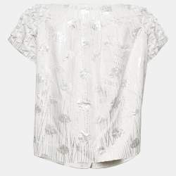 Moschino Cheap and Chic White/Silver Cotton Lurex Button Front Blouse L