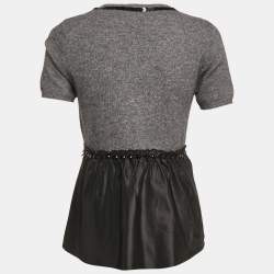 Moschino Cheap and Chic Grey Embellished Wool and Crepe Flared Top M