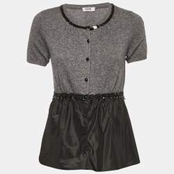 Moschino Cheap and Chic Grey Embellished Wool and Crepe Flared Top M