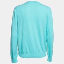 Pre Owned Moschino Cheap and Chic Blue Printed Chiffon and Cotton Knit Cardigan L