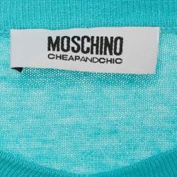 Pre Owned Moschino Cheap and Chic Blue Printed Chiffon and Cotton Knit Cardigan L