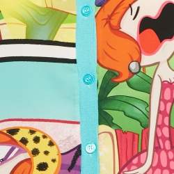 Pre Owned Moschino Cheap and Chic Blue Printed Chiffon and Cotton Knit Cardigan L