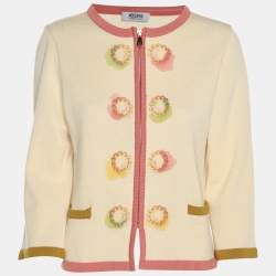 Pre Owned Moschino Cheap and Chic Cream Wool Knit Zip Sweater M