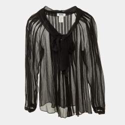 Pre Owned Moschino Cheap and Chic Black Silk Button Front Sheer Top S
