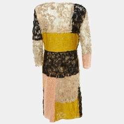 Pre Owned Moschino Cheap and Chic Multicolor Floral Lace Midi Dress L