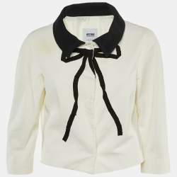 Pre Owned Moschino Cheap and Chic White /Black Cotton Bow Detail Jacket L