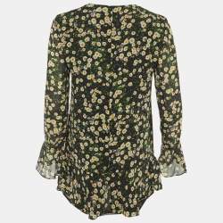 Pre Owned Moschino Cheap and Chic Black Floral Print Crepe Flounced Hem Dress M