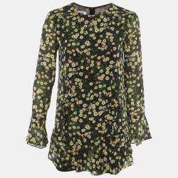 Pre Owned Moschino Cheap and Chic Black Floral Print Crepe Flounced Hem Dress M