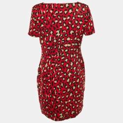 Pre Owned Moschino Cheap and Chic Red Animal Print Satin Mini Dress L