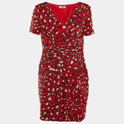 Pre Owned Moschino Cheap and Chic Red Animal Print Satin Mini Dress L