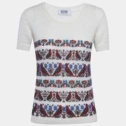 Pre Owned Moschino Cheap and Chic White Beaded Mohair Shirt Sleeve Sweater M