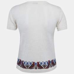 Pre Owned سويتر موسكينو شيب أند شيك موهير أبيض محبب بأكمام قميص مقاس متوسط (ميديم)