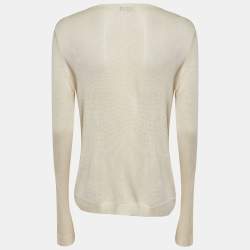 Pre Owned Moschino Cheap And Chic Cream Knit Floral Applique Detail Cardigan L