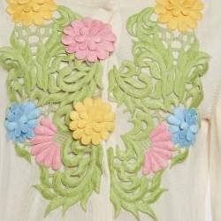 Pre Owned Moschino Cheap And Chic Cream Knit Floral Applique Detail Cardigan L