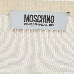 Pre Owned Moschino Cheap And Chic Cream Knit Floral Applique Detail Cardigan L