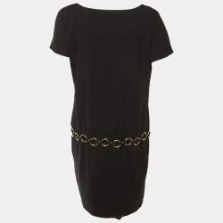 Pre Owned Moschino Cheap and Chic Black Crepe Chain Belt Dress M