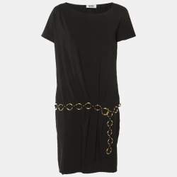 Pre Owned Moschino Cheap and Chic Black Crepe Chain Belt Dress M