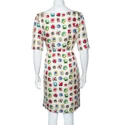 Pre Owned Moschino Cheap And Chic Cream Jewel Print Silk Dress M
