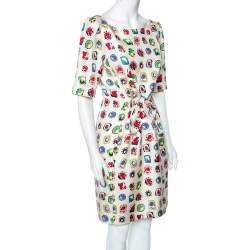 Pre Owned Moschino Cheap And Chic Cream Jewel Print Silk Dress M