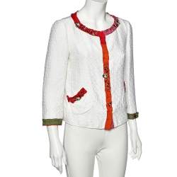 Pre Owned Moschino Cheap And Chic White Cotton Blend Crystal Embellished Button Front Jacket M