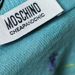 Moschino Cheap and Chic Blue Wool Floral Applique V-Neck Sweater M