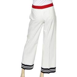 Pre Owned Moschino Cheap and Chic White Cotton Contrast Trim Palazzo Pants M