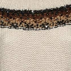 Pre Owned Moschino Cheap and Chic Cream Embellished Cable Knit Contrast Detail Sweater M