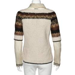 Pre Owned Moschino Cheap and Chic Cream Embellished Cable Knit Contrast Detail Sweater M