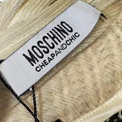 Pre Owned Moschino Cheap and Chic Cream Embellished Cable Knit Contrast Detail Sweater M