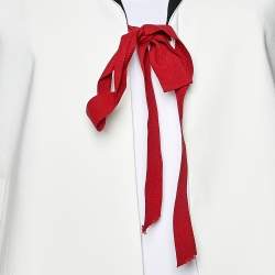 Moschino Cheap and Chic White Cotton Contrast Trim Tie Detail Blazer M