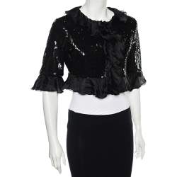 Pre Owned Moschino Cheap and Chic Black Sequin Embellished & Silk Trimmed Bolero M
