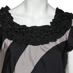 Pre Owned Moschino Cheap and Chic Monochrome Striped Silk Ruffled Neck Detail Mini Dress M