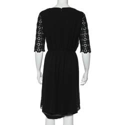 Pre Owned Moschino Cheap and Chic Black Silk & Lace Sleeve Midi Dress M