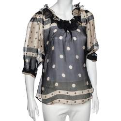 Moschino Cheap and Chic Black & Cream Polka Doted Silk Blouse M 