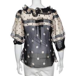 Moschino Cheap and Chic Black & Cream Polka Doted Silk Blouse M 