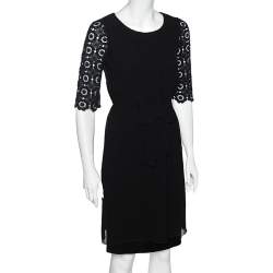 Pre Owned Moschino Cheap and Chic Black Chiffon & Lace Sleeve Midi Dress S