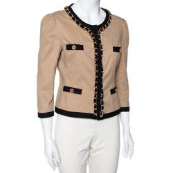 Pre Owned Moschino Cheap and Chic Beige Cotton Chain Trimmed Long Sleeve Jacket L