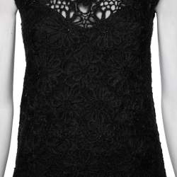 Pre Owned Moschino Cheap and Chic Vintage Black Floral Embroidered Sleeveless Dress S