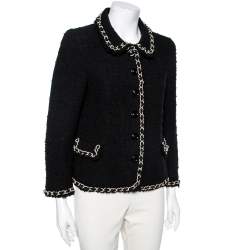 Pre Owned Moschino Cheap and Chic Black Textured Wool Chain Trim Detailed Jacket M