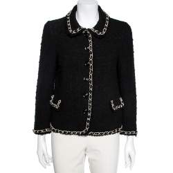 Pre Owned Moschino Cheap and Chic Black Textured Wool Chain Trim Detailed Jacket M