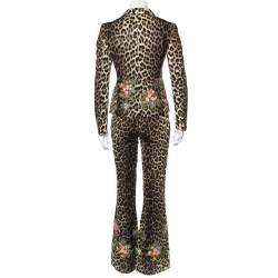 Pre Owned Moschino Cheap and Chic Brown Animal Printed Cotton Floral Applique Detail Pant Suit M